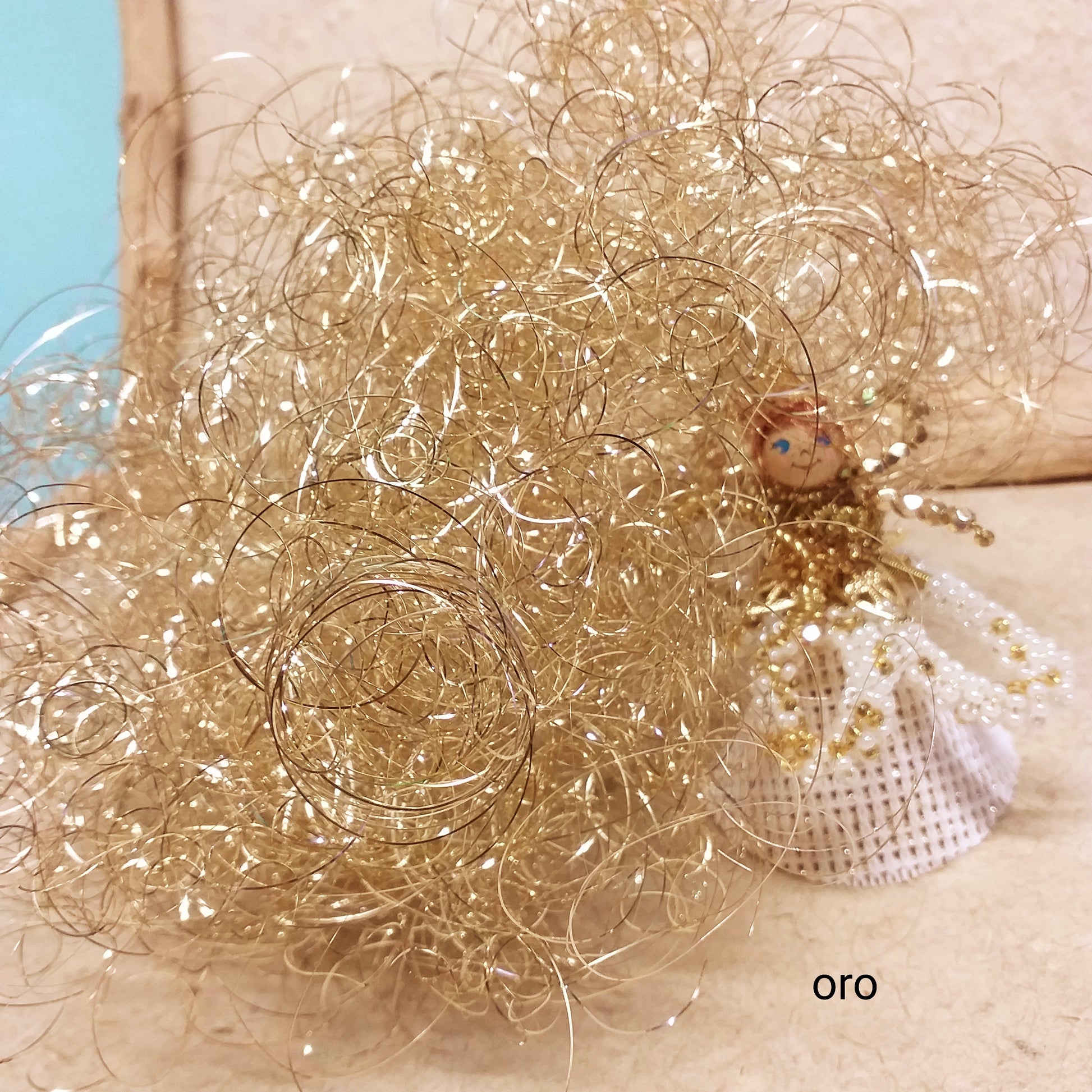 dorati capelli di angelo flowerhair angelhair lametta oro lurex per creazione bambole Natale angioletti natalizi acconciatura uso decorazioni vetrinistica fioristi composizioni centrotavola