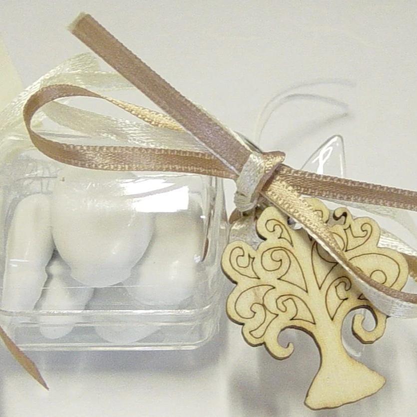 Shabby bomboniera caramella portaconfetti plexiglass Tortora albero della vita battesimo cresima matrimonio