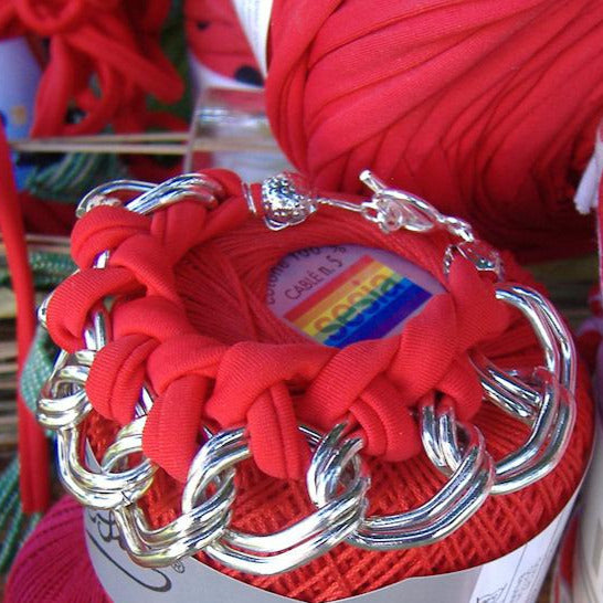 idea bracciale con catene per borse uncinetto in fettuccia manici metallo minuterie per catenelle maglia metallica argentata grande
