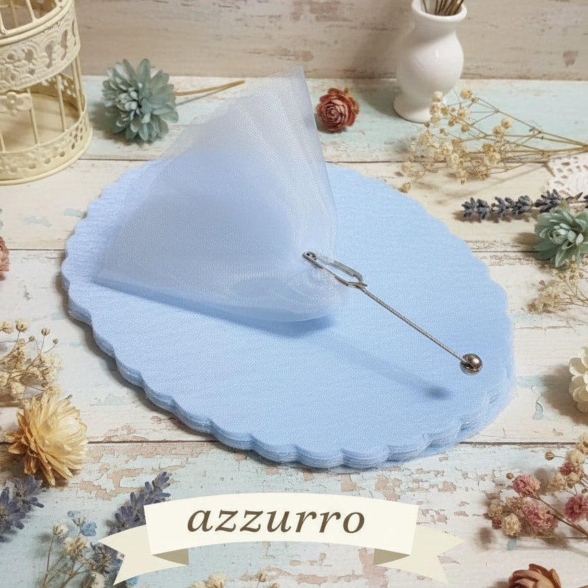 celeste azzurro tulle fai da te bomboniere velo di fata centrini smerlati tondo cerchi per confezionare confetti ad uso hobbistica cucito creativo bambole