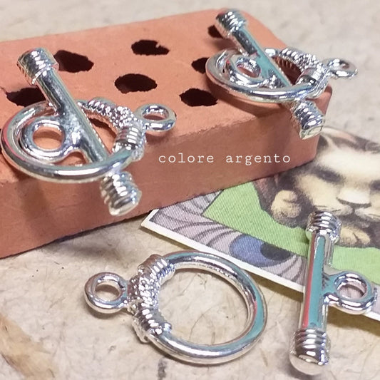 chiusure bigiotteria per cordini cordoncini t-bar barretta bacchetta terminale 19 mm metallo colore argento minuterie per bracciali collane gioielli bijoux stile alamaro
