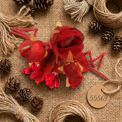 composizioni fiori miste artificiali bouquet rossi rose foglie riccioli uso decorazioni pasquali bomboniere laurea e Natale addobbi fai da te chiudipacco regali packaging segnaposto