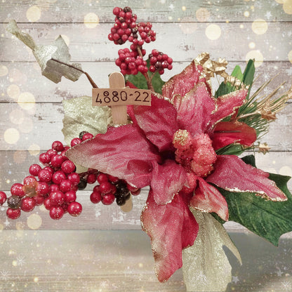 bacche rose edera pino frutta fiori stella di Natale foglie brillantini chiudipacco regalo pick rami artificiali uso fai da te composizioni floreali miste artificiali centrotavola ghirlande fuoriporta natalizie