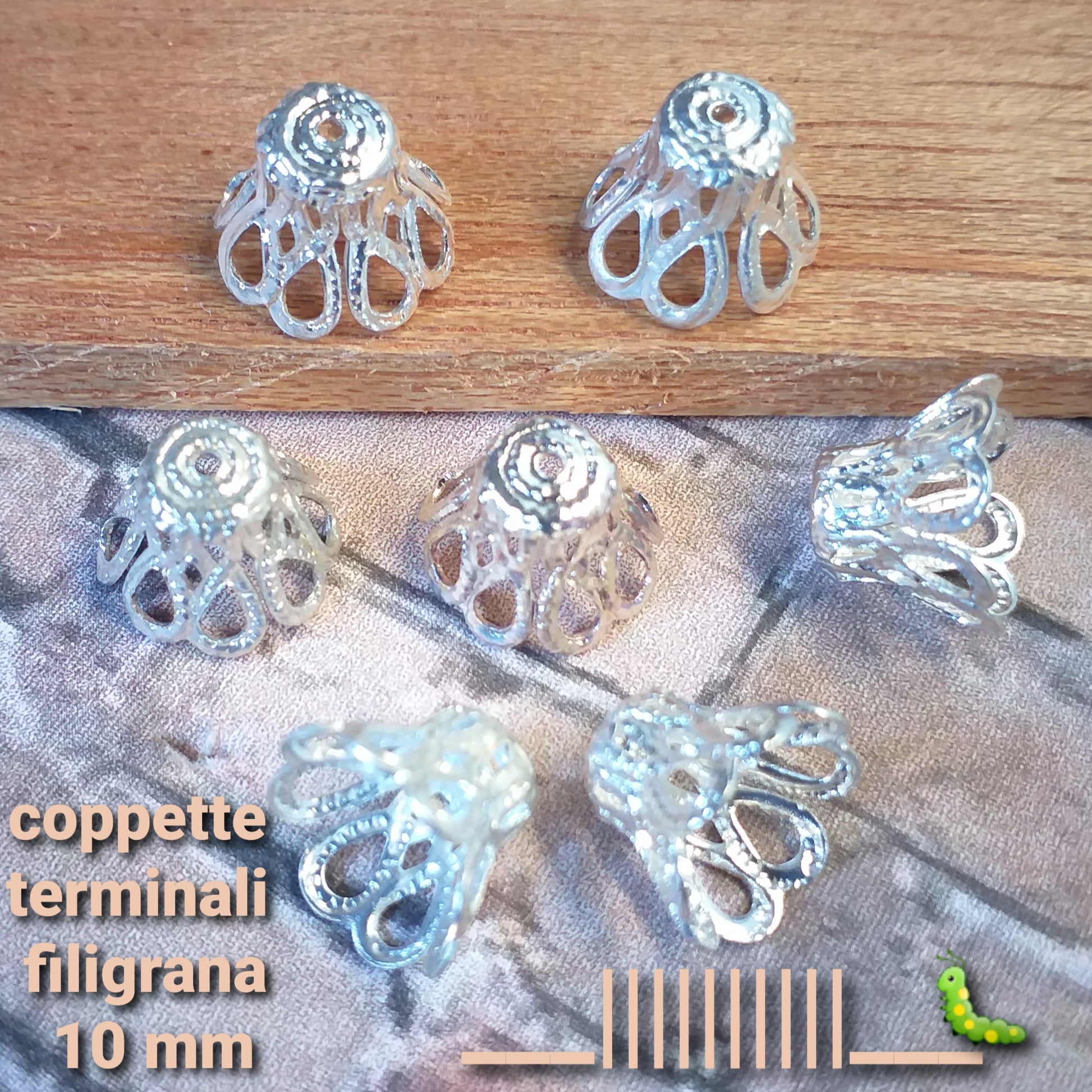 cappette filigrana argento 10 mm coppette terminali per chiusura collane bracciali di fettuccia e corde spago cordoncino