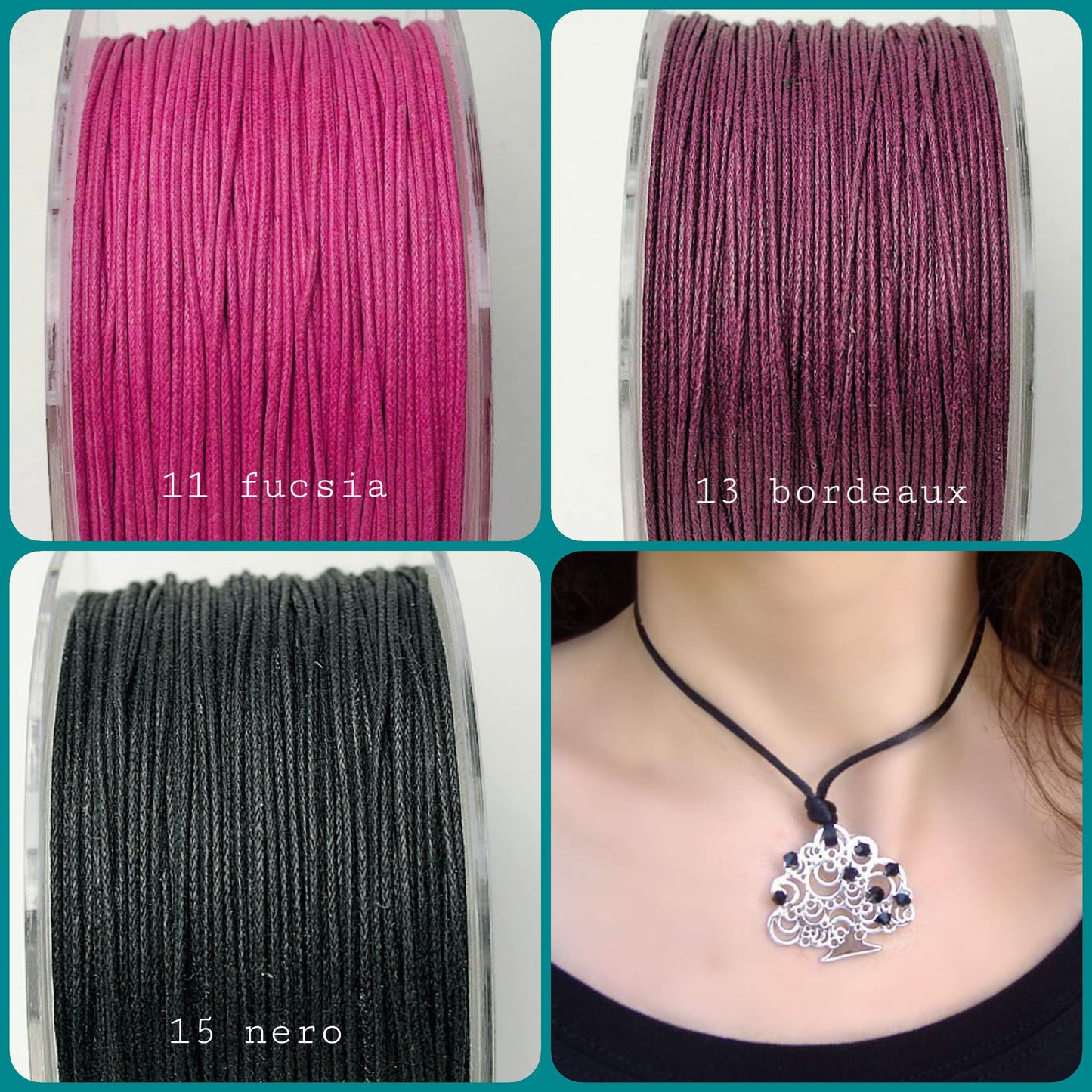 fucsia bordeaux nero cordoncini cerati cordini 1 mm filati di corda in cotone uso per bigiotteria collane gioielleria bijoux gioielli uncinetto borse creazioni con ciondolo