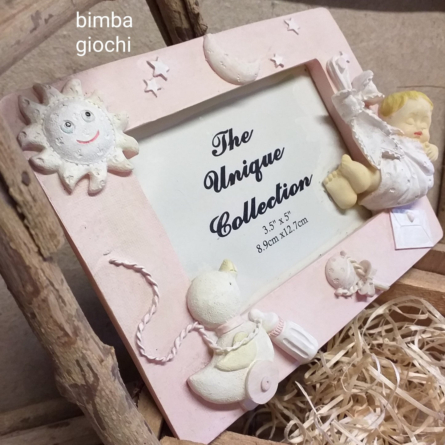 rosa panna neonata paperella biberon sonaglio sole luna giochi portafoto bomboniere Battesimo cornici bimbi nascita babyshower femminuccia bebè