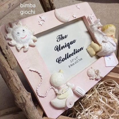 rosa panna neonata paperella biberon sonaglio sole luna giochi portafoto bomboniere Battesimo cornici bimbi nascita babyshower femminuccia bebè