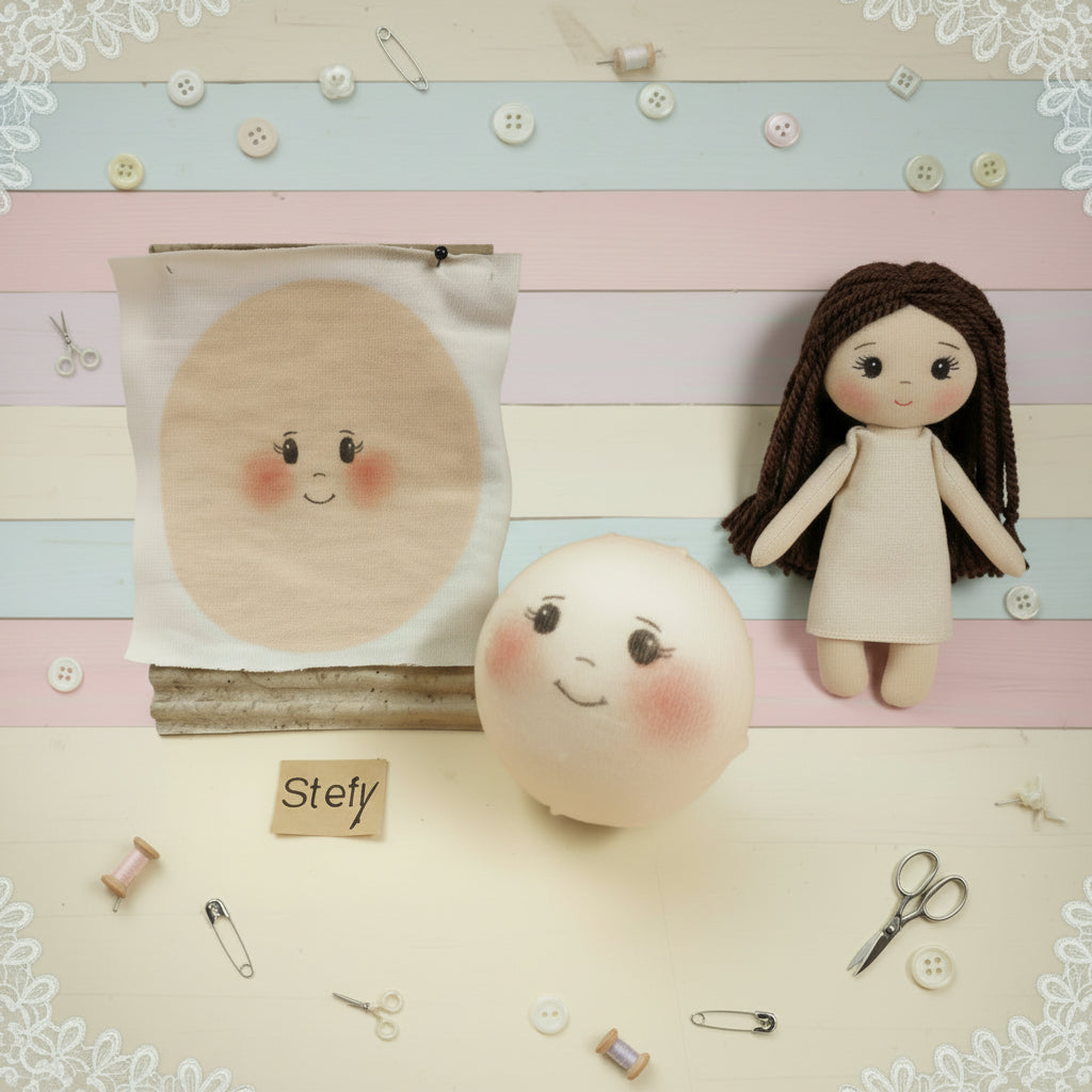 Stefy fai da te bambola di stoffa Natale angelo di pezza con tessuto maglina faccine stampate 7.5 cm per visi 4 cm disegnate occhi ovali