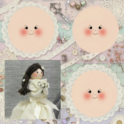 Mery bambola di stoffa Natale angelo di pezza con tessuto maglina faccine stampate 7.5 cm per visi 4 cm disegnate occhi cuoricini