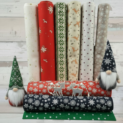 negozio vetrina pannolenci stampato natalizio feltro morbido fantasia melange fiocco di neve tirolese renne stelline ad uso creazioni addobbi albero Natale decorazioni vetrinistica bambole gnomi angioletti