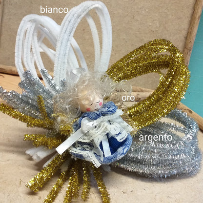 vetrina colori bianco oro argento fili di ciniglia per creare lavoretti bambini braccia angioletti natalizi con scovolini decorativi bastoncini ferro animato modellabili anima metallo arts craft