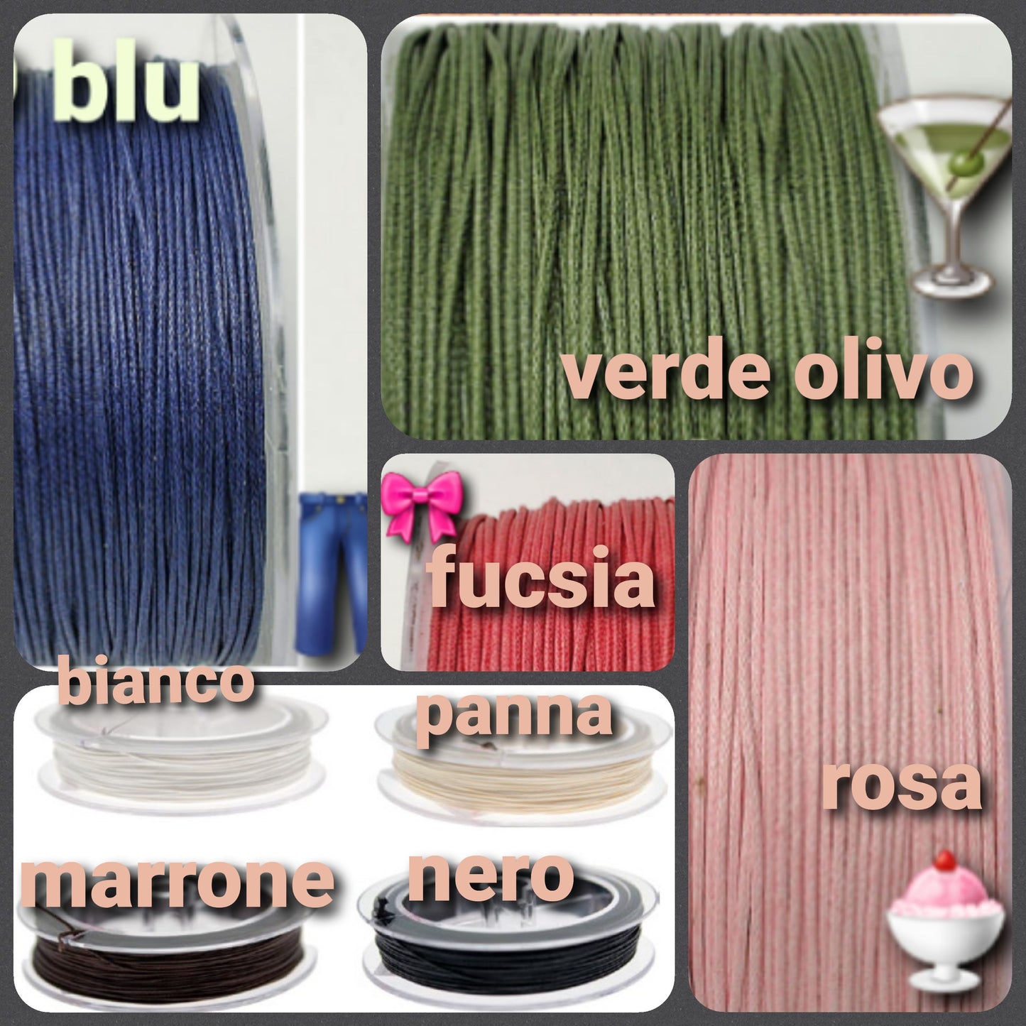 Filo cerato cotone collane cordino bigiotteria laccio bracciali 1 mm fai da te borse