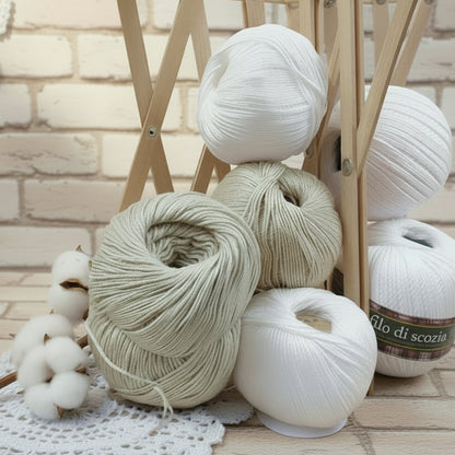 stafil cablè 3 filo di scozia cotone per uncinetto pregiato colore bianco ecrù stock gomitolo filati offerta per lavori a maglia centrini bomboniere scialle stole costumi mare