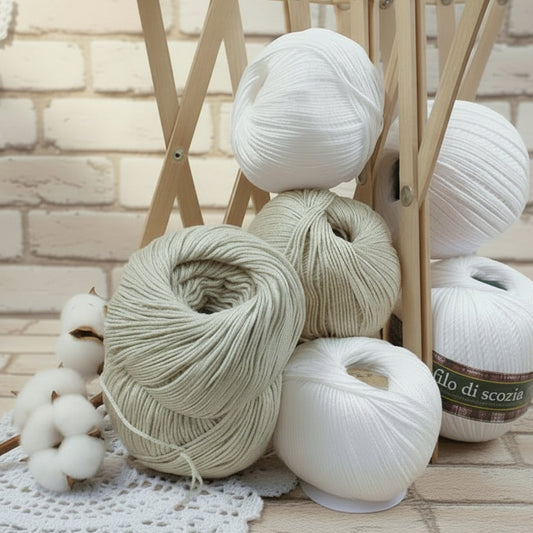 stafil cablè 3 filo di scozia cotone per uncinetto pregiato colore bianco ecrù stock gomitolo filati offerta per lavori a maglia centrini bomboniere scialle stole costumi mare