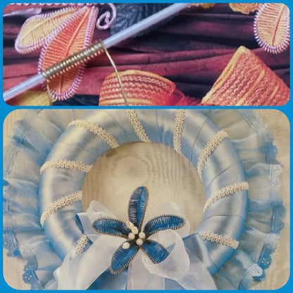 ghirlanda fuoriporta nascita con fiori filo mouline idea libretto kit creare molle, filato ricamo, ferro