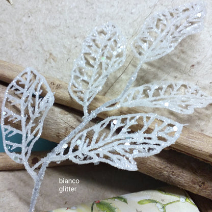 botanica foglie verde artificiale fustellati bianco glitter Renkalik per creazioni rose fiori centrotavola natalizi composizioni fioristi con stelo decorazioni hobby perline
