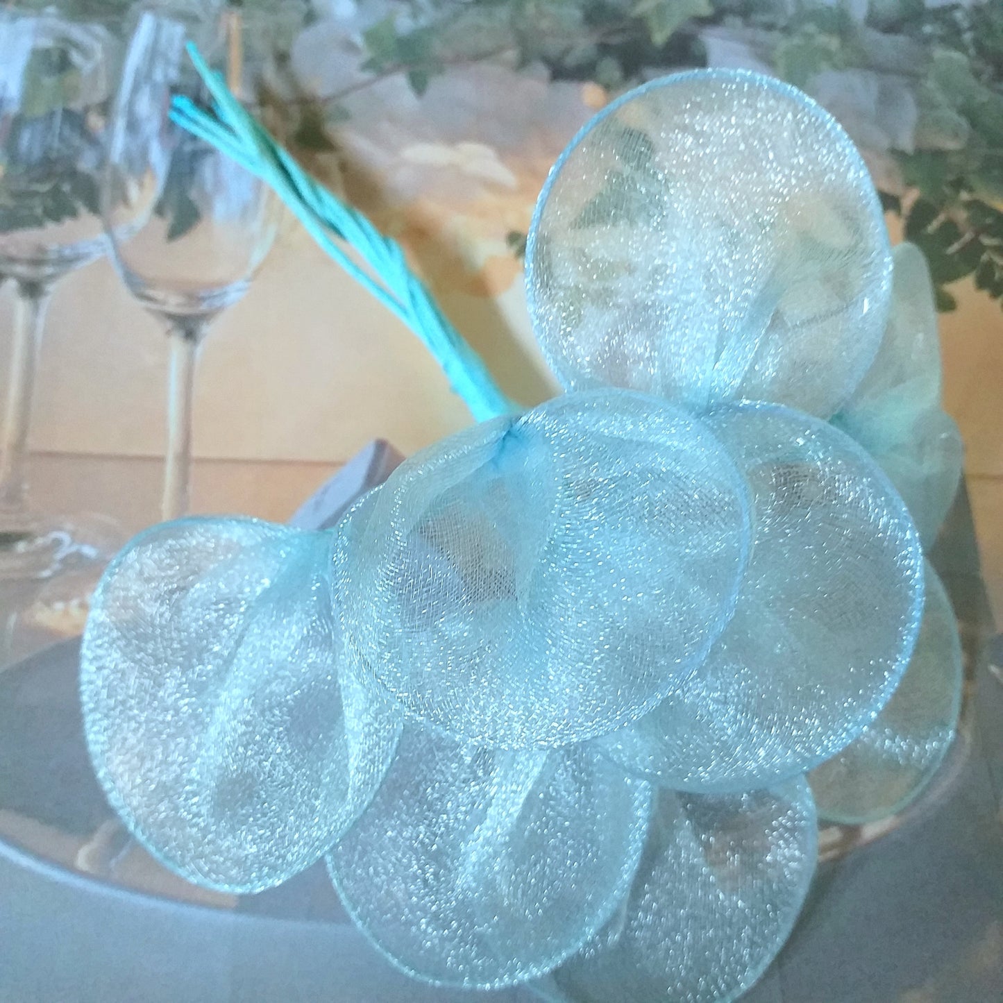 azzurro celeste bambino foglie portaconfetti in tulle racchettine per creare bomboniere fai da te confezionamento a casa o fioristi fiori di confetti segnaposto