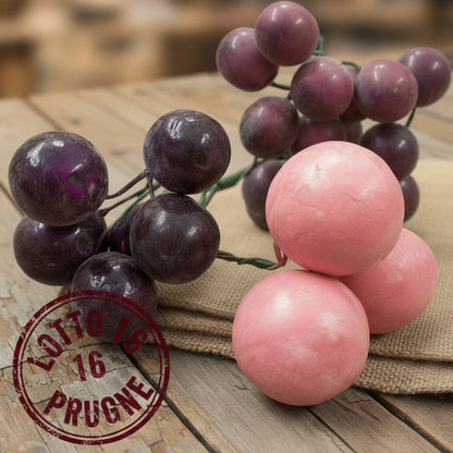 lotto 16 prugne susine plastica miniatura frutta finta artificiale decorativa vendita online per addobbi Natale bomboniere composizioni floreali pasquali