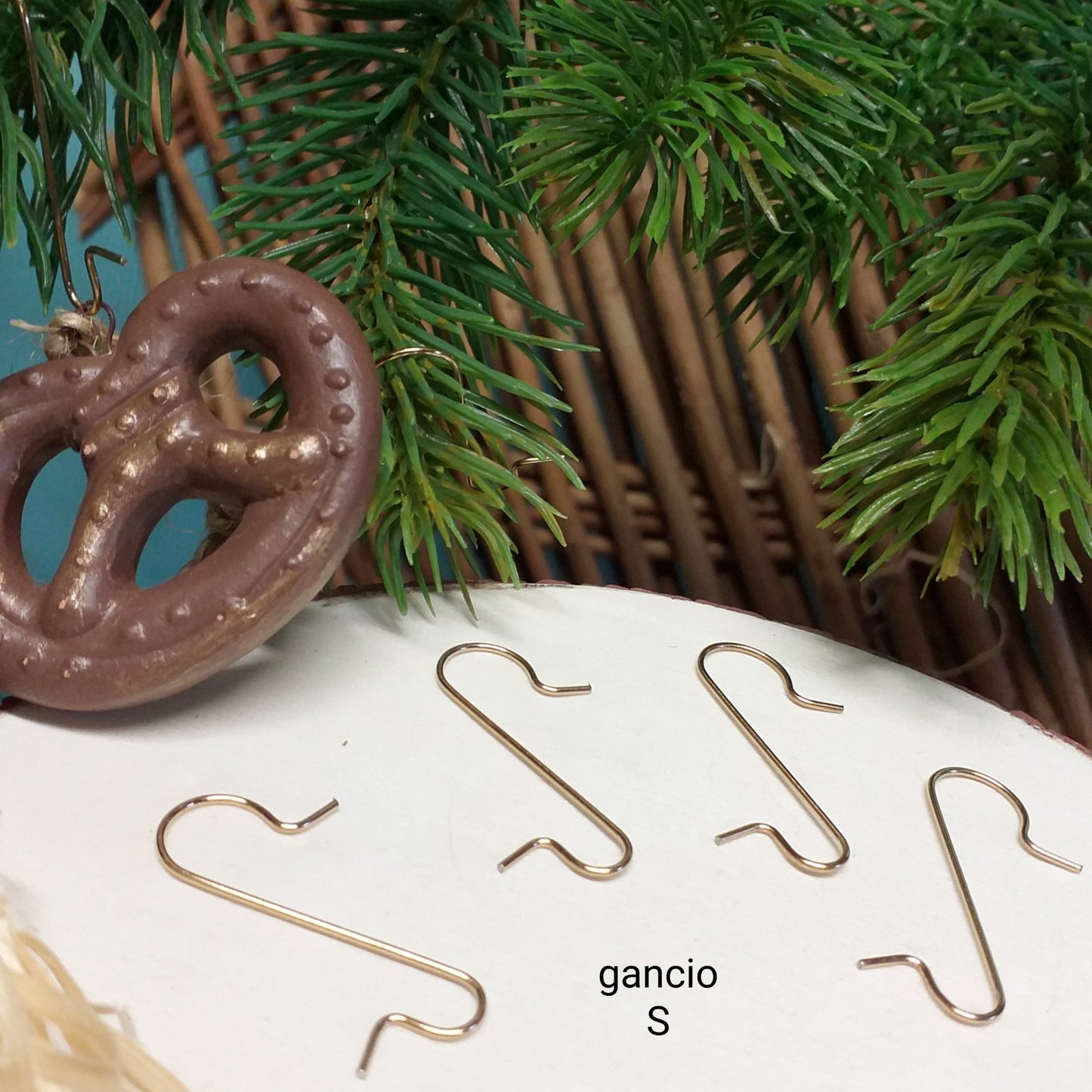ganci per sfere palline decorazioni addobbi da appendere albero di Natale e forme oggetti uova polistirolo appendini ferro ottone forma S
