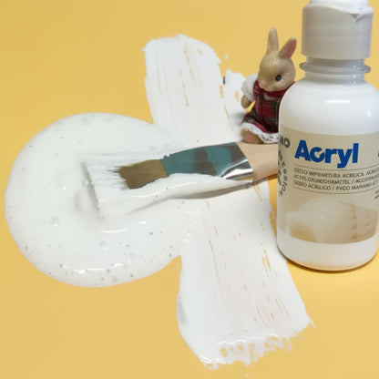 kit prodotti gesso imprimitura acrilica pasta densa bianca per creare fondo pittura o decoupage carta e tovagliolo con pennello tempera acrilica Primo Acryl Morocolor