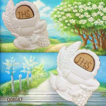 gessetti spighe pane uva JHS Icone sacre legno gesso rappresentazione articoli religiosi decorazioni applicazioni fai da te bomboniere Prima Comunione
