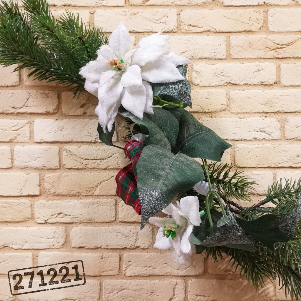 stelle di Natale bianche composizione mista ghirlanda natalizia filo pino economico verde festone natale abete rami per decorazioni sovraporta camino cancelli scale vetrinistica centrotavola hobbistica