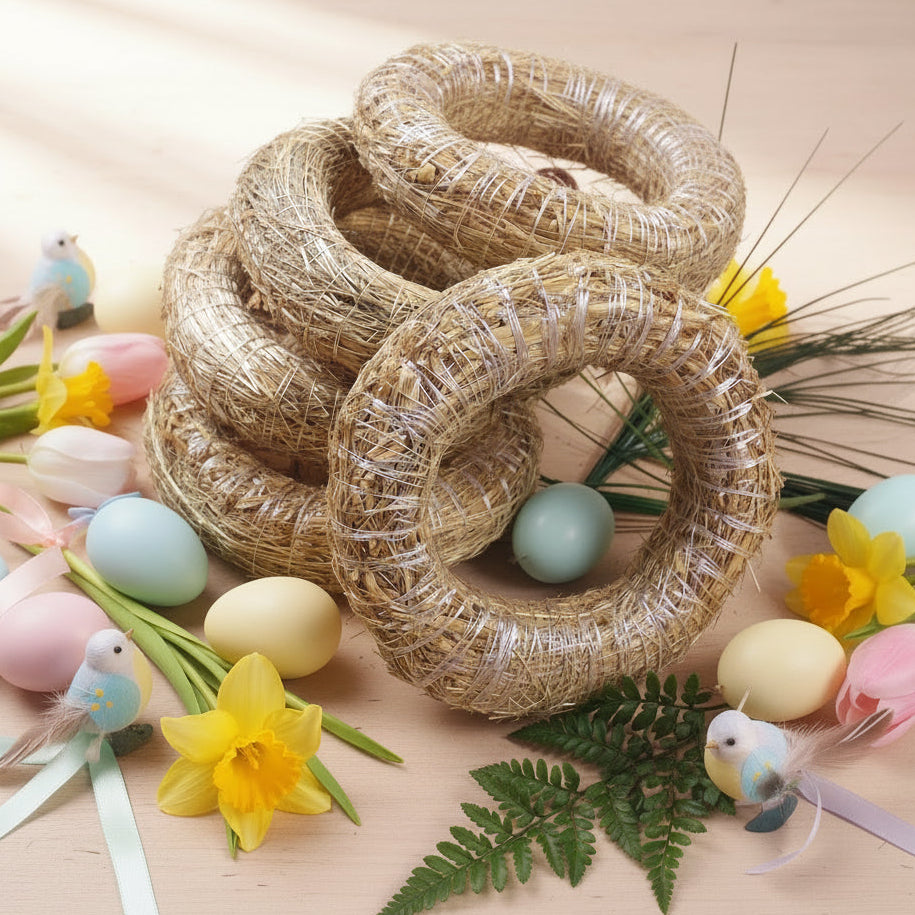 stock offerta 5 ghirlande coroncina basi di paglia naturale cerchi anelli uso fai da te lavoretti creativi decorazioni addobbi pasquali e natalizi idea vetrina allestimento rustico country shabby