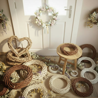 Ghirlande vimini rattan chiaro e scuro coroncine Pasqua cerchi Natale