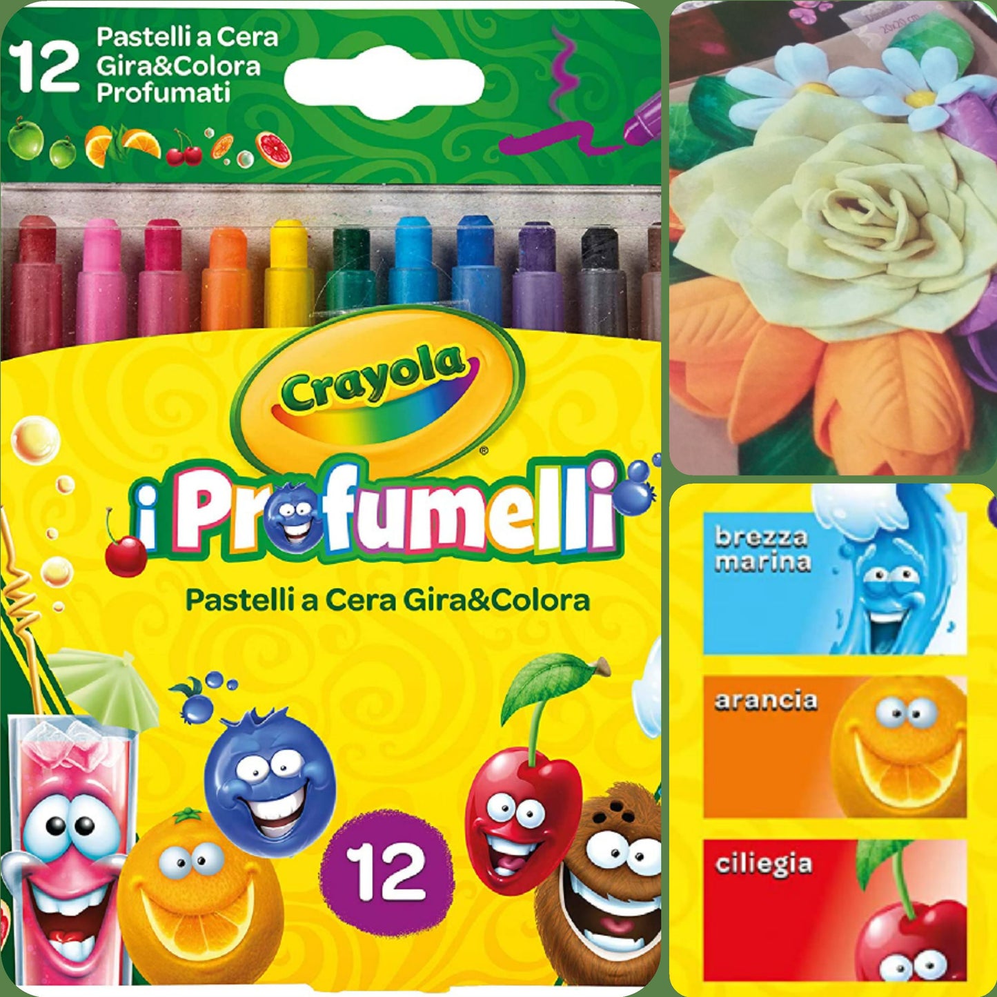 gomma crepla eva fiori rose creare con kit pastelli a cera profumati profumelli Crayola Gira&Colora fogli fommy