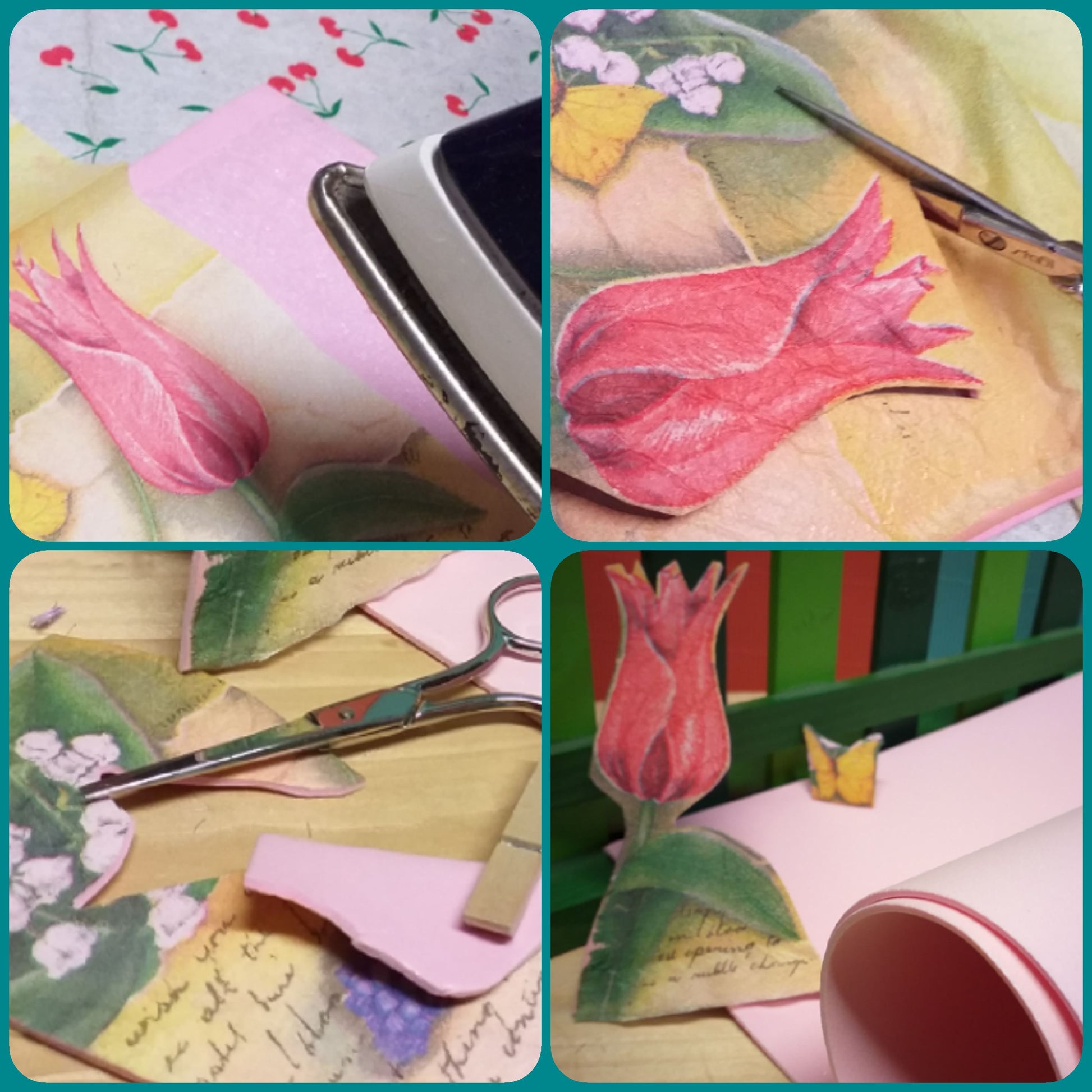 come creare segnalibro fommy tulipani fiori farfalle con decoupage teletta termoadesiva foglio gomma crepla carta eva crepp spessore 2 mm ferro da stiro