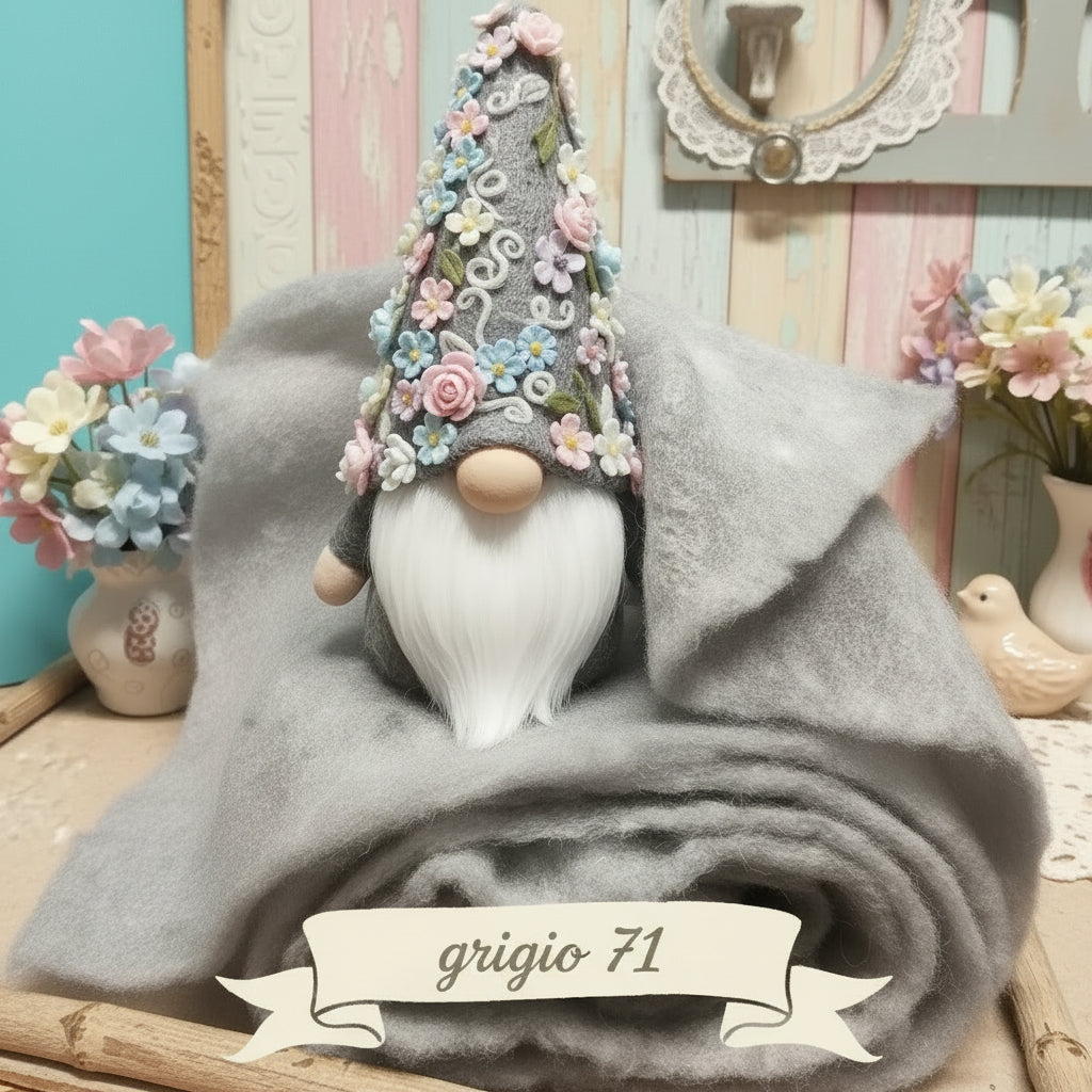 grigio argento shabby feltro lana vello Stafil-Lehner Filz Ultima Wolle tessuto morbido modellabile panno stoffa spessore 4 mm uso Natale bambola angioletto gnomi del bosco folletti  decorazioni albero natalizio