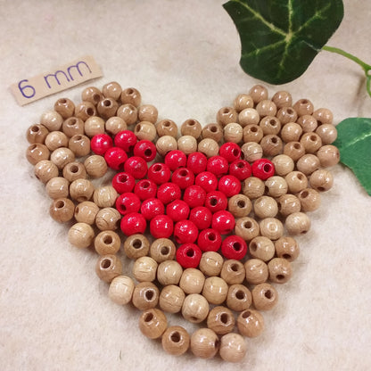 naturale frassino rosse 6 mm perline legno con foro lavoretti creativi uso creare ciondolo collane perle bigiotteria palline colorate lucide hobby gioielli balocchi albero Natale
