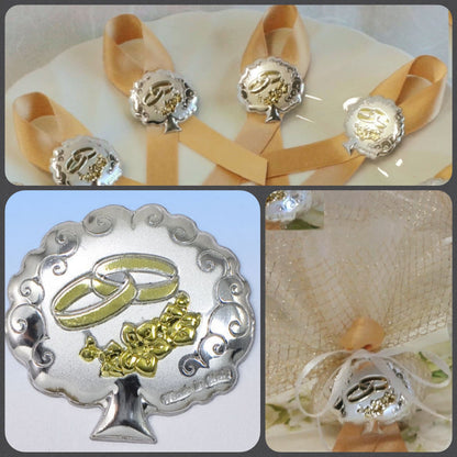 negozio icona albero della vita fedi roselline metallo sabbiato per bomboniere matrimonio anniversario nozze d'oro d'argento