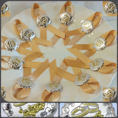 negozio icona albero della vita fedi roselline metallo sabbiato per segnaposto coccarda matrimonio anniversario nozze d'oro d'argento