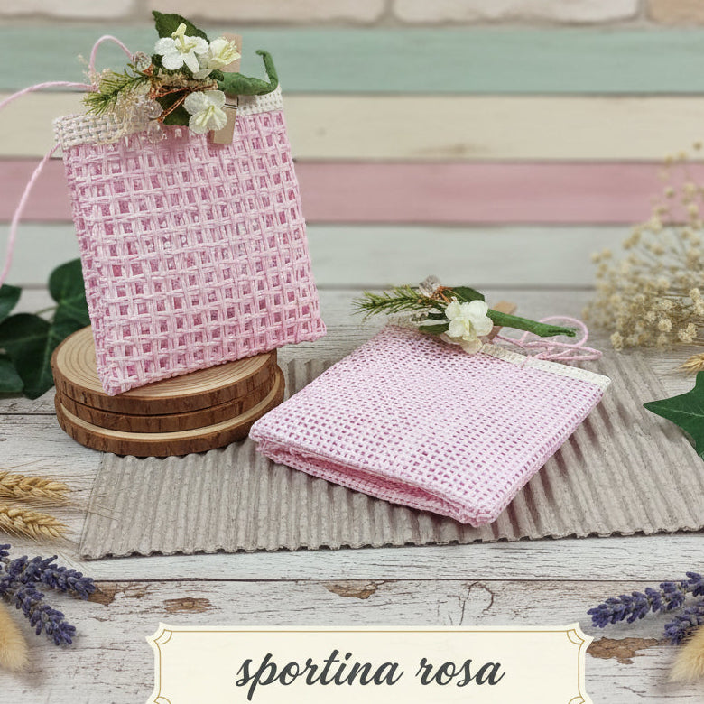 mignon di borsa sportina rosa con fiori mini cestini piccoli con maniglie per bomboniere portaconfetti di juta corda rafia uso confezionamento packaging decorazioni hobby fai da te