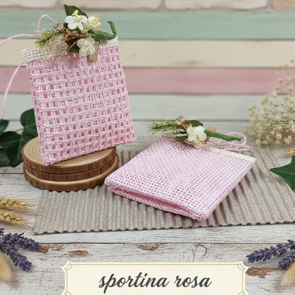 mignon di borsa sportina rosa con fiori mini cestini piccoli con maniglie per bomboniere portaconfetti di juta corda rafia uso confezionamento packaging decorazioni hobby fai da te