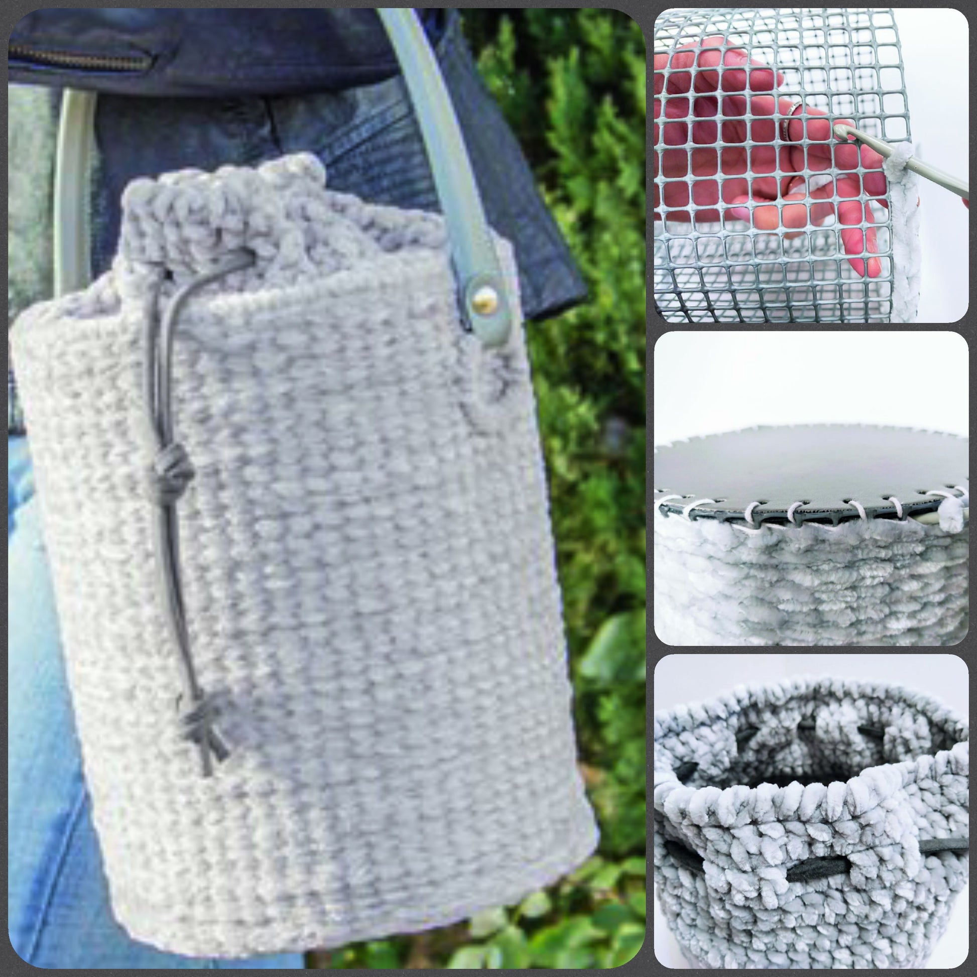 come creare kit Tania bag Stafil Diy spiegazioni materiale realizzare borsa fettuccia ciniglia e accessori ecopelle fondo tondo manico occhiello completa di rete canvas cordino cerato istruzioni tutorial passo passo