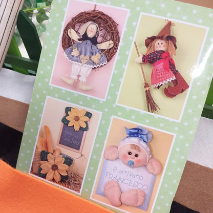 retro manuale cucito creativo kit fai da te cartamodelli  fiori bambole decorazioni feltro pannolenci idee creare ghirlanda bambolina pigotta di stoffa tessuto country streghetta portafortuna lavagnetta cucina girasoli quadretto fiocco nascita bambino