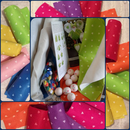 kit feltro pannolenci morbido stampato cuoricini accessori testine perle legno pompon fai da te creazioni lavoretti bambola fiocco nascita