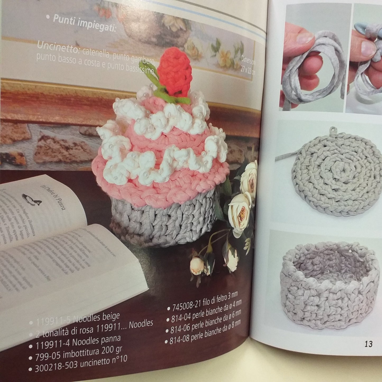 cestino cupcake schemi foto tutorial come creare con fettuccia uncinetto punto gambero catenella punto basso scatola con coperchio bomboniere