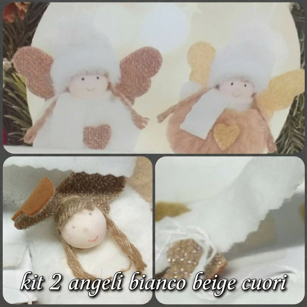 angeli follettine cuoricini di pannolenci, Christmas set do it yourself | Kit lavoretti creativi feltro Natale bambole occorrente spiegazioni materiali creativi tessuto peluche fili juta testine