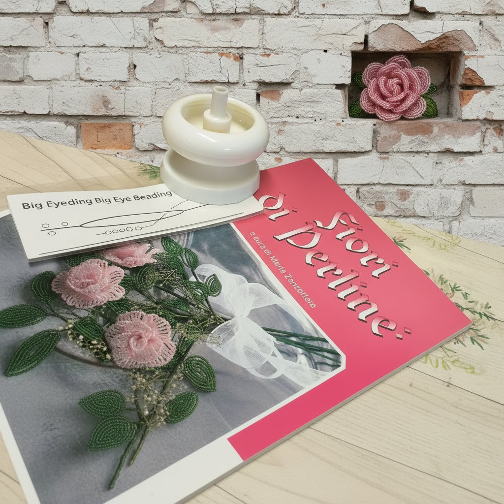 kit yoyo infilaperle mulinello trottolina e rivista libretto con istruzioni foto tutorial fiori di perline creare rose con conteria veneziana rocailles perle di vetro piccole beads