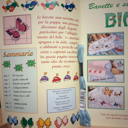 kit ricamo filo e tutto bimbi manuali schemi lavori bebe bavette pappa con tela aida da ricamare punto croce con alfabeto fiorito