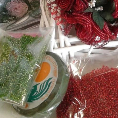 perline di conteria rosse e verdi e guttaperca fioristi per rose di Venezia