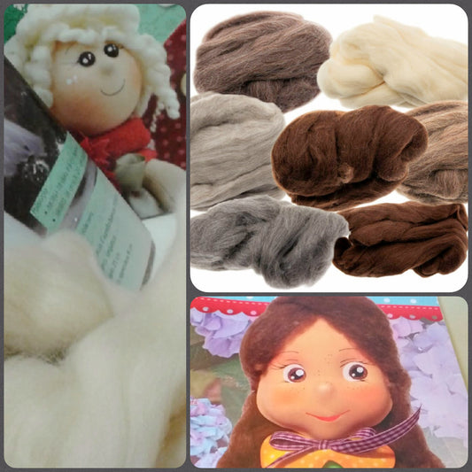 colore bianco panna e marrone naturali lana cardata decorativa e merino per infeltrimento tecnica aghi e capelli bambole lavoretti barba gnomi pupazzi amigurumi uncinetto