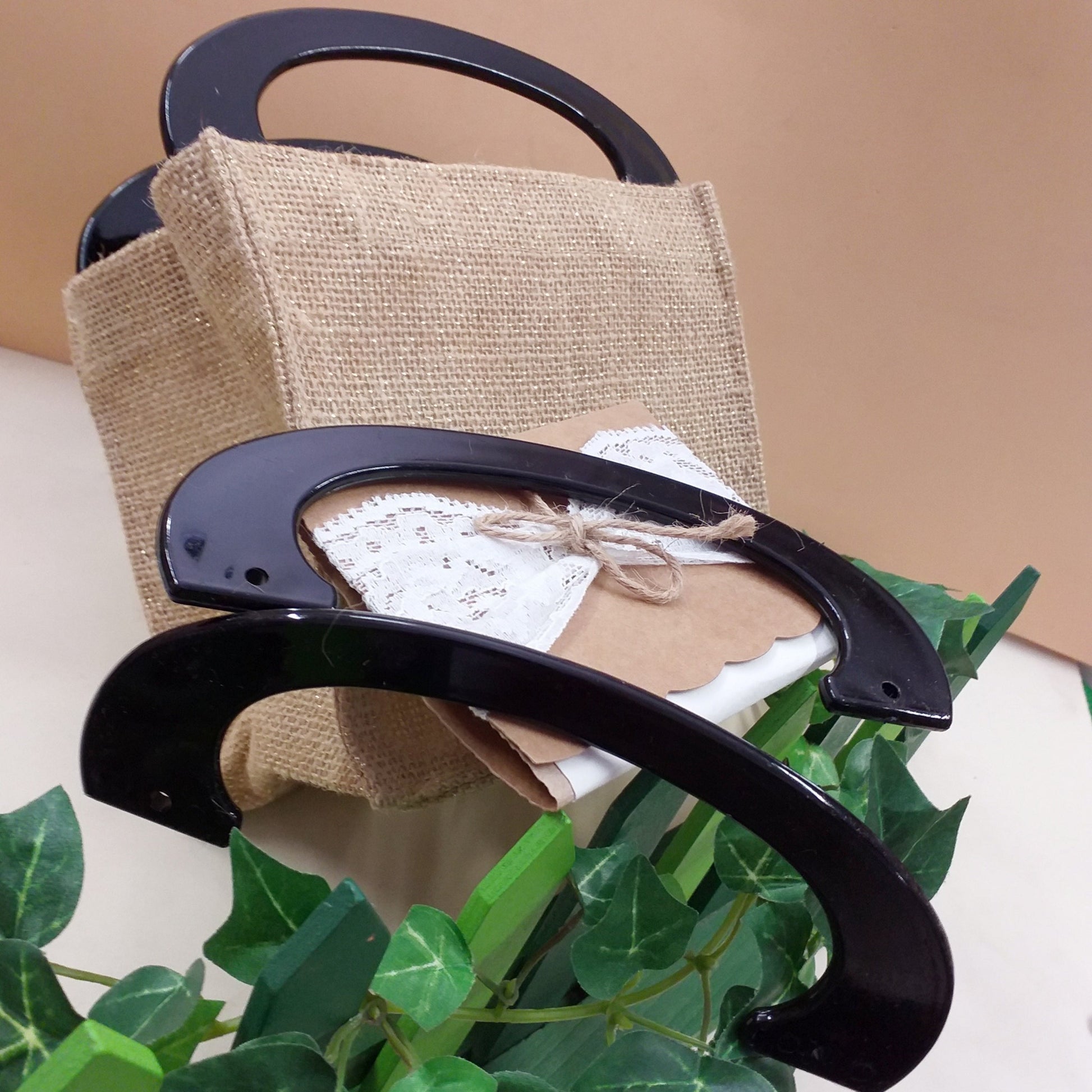 manici economici per borsa a mano  uncinetto juta, maniglie di plastica colore nero