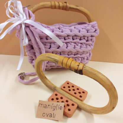 coppia manici bamboo forma ovali maniglie per borsette accessori fai da te uso chiusure borse uncinetto fatte a mano con fettuccia cordini cordoncini rafia tessuto feltro velluto