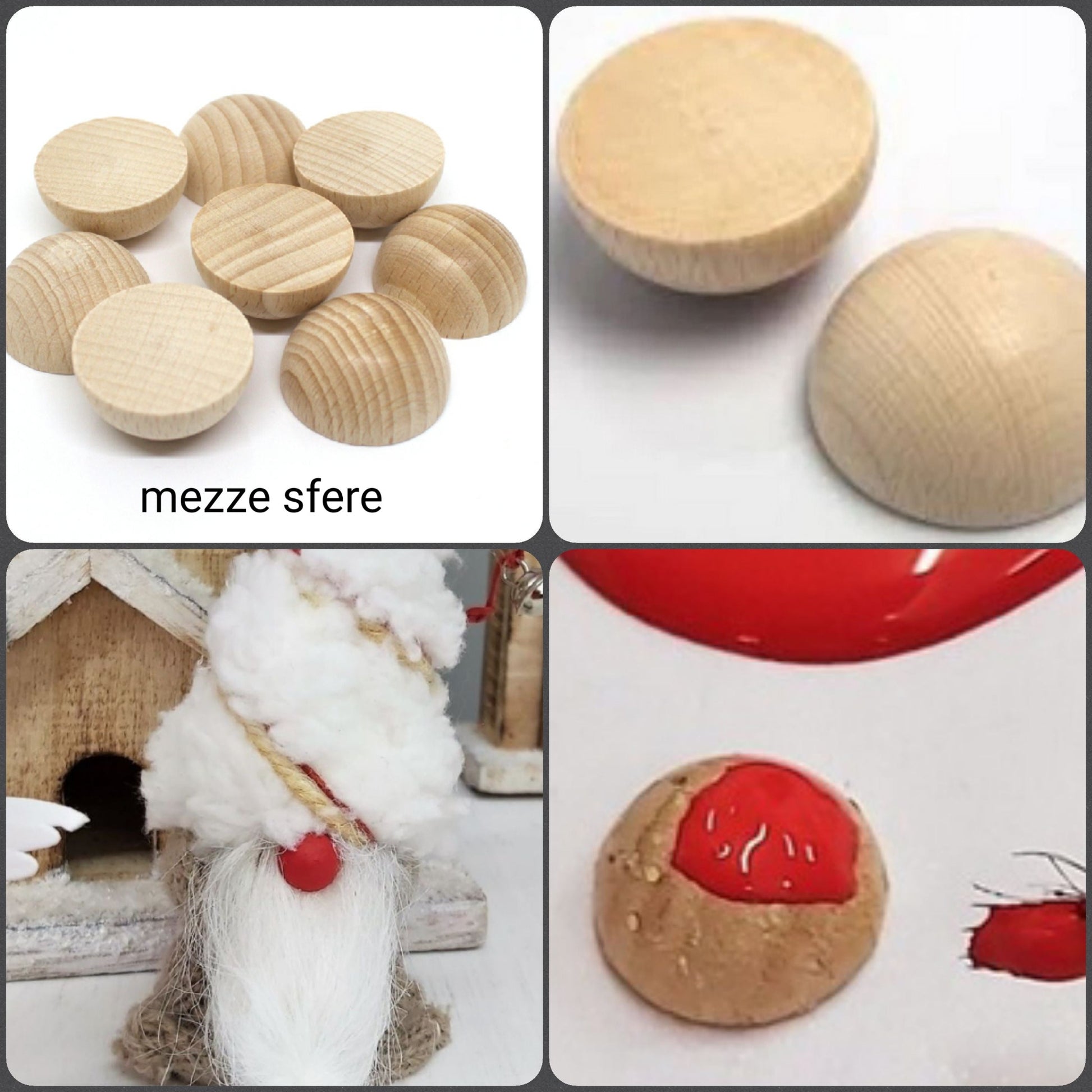 semi perle mezze sfere palline piatte oggetti legno grandi uso creare testine faccine con visetti gnomi naso folletti bambole angioletti angeli fai da te lavoretti creativi natalizi bambini