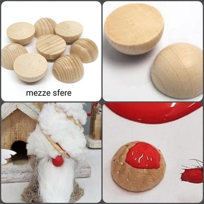semi perle mezze sfere palline piatte oggetti legno grandi uso creare testine faccine con visetti gnomi naso folletti bambole angioletti angeli fai da te lavoretti creativi natalizi bambini