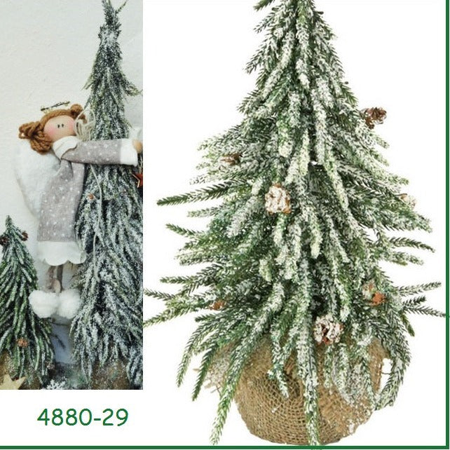 35 cm base sacco juta mini albero di Natale artificiale trentino piccolo da tavolo abete innevato miniature in pino per Presepe uso alberino decorazioni natalizie addobbi vetrine